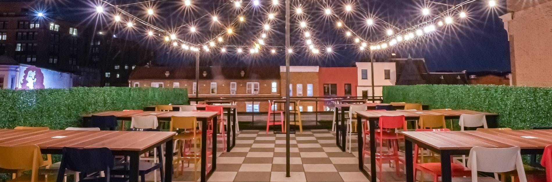 Rooftop with tables and lights